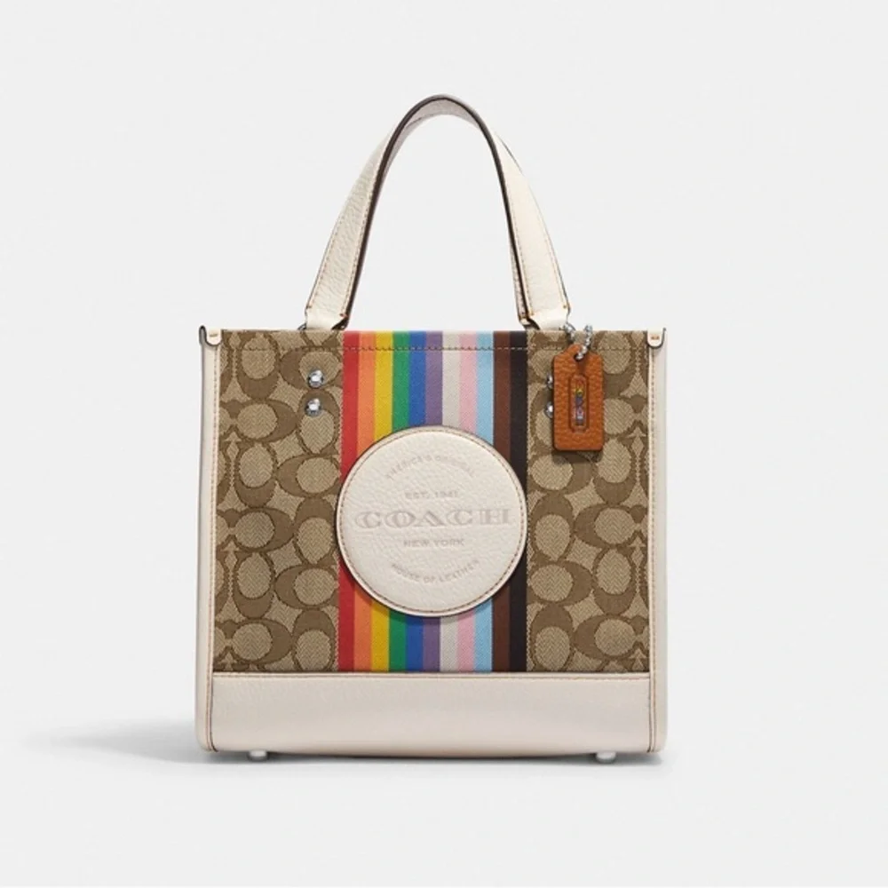 🌈COACH Dempsey Tote 22 Signature Jacquard With Rainbow Stripe And Coach Patch - Picture 6 of 7